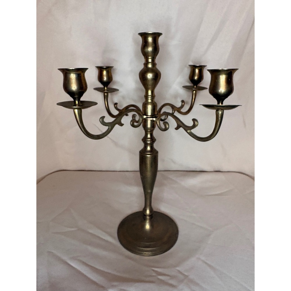 Vintage Brass 5 Light Candelabra 15 Inch Tall 5 Candle Holder Made in Thailand